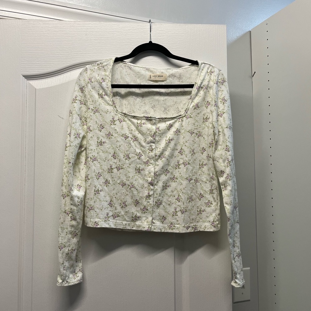 Lucky Brand Floral Cream Long Sleeve Top